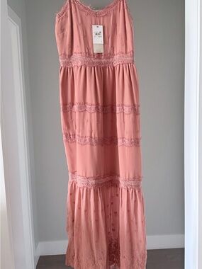 Next Direct Blush Pink Lace-Trim Tiered Maxi Dress